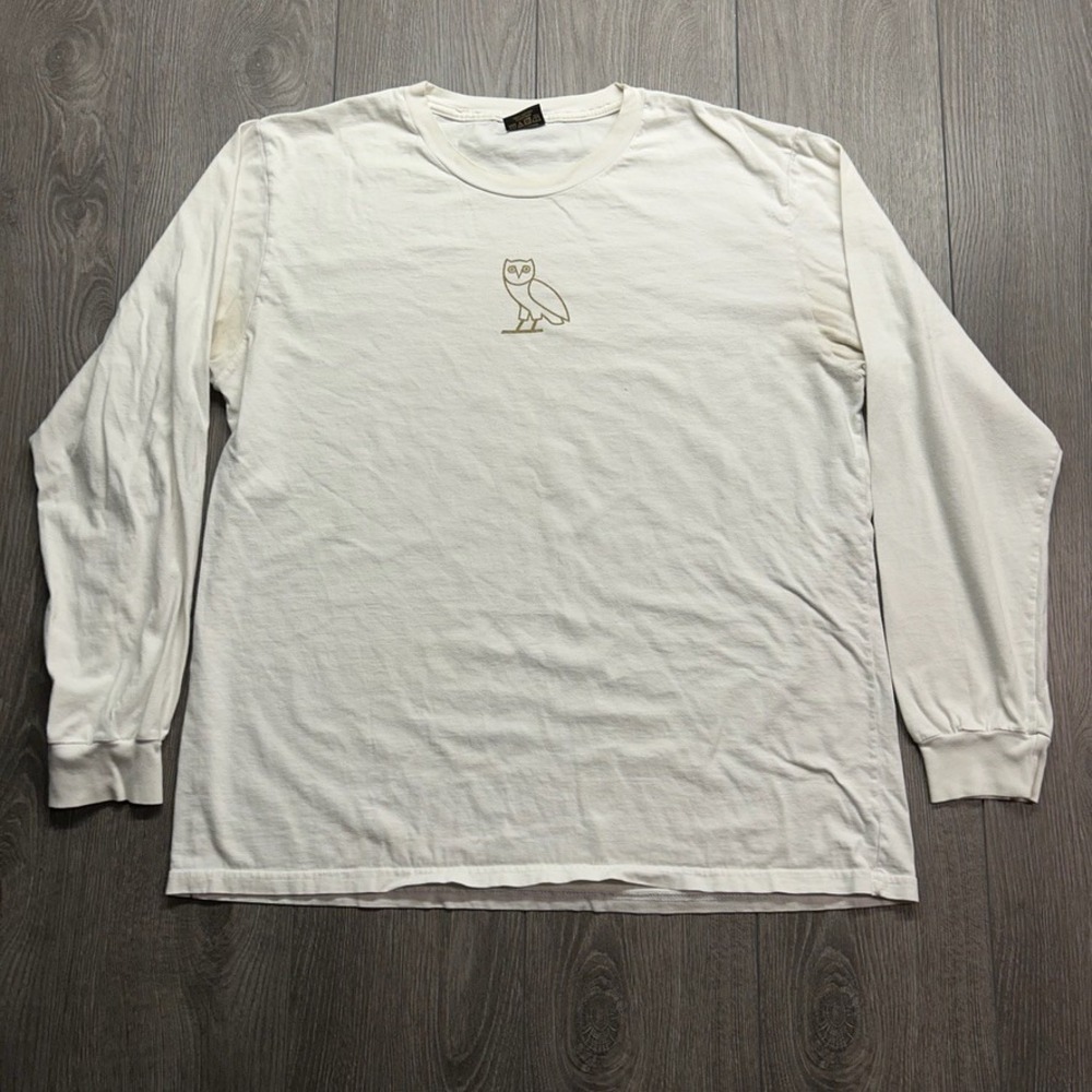 OVO Octobers Very Own Long Sleeve T-Shirt Mens XL Cream Gold Owl Logo